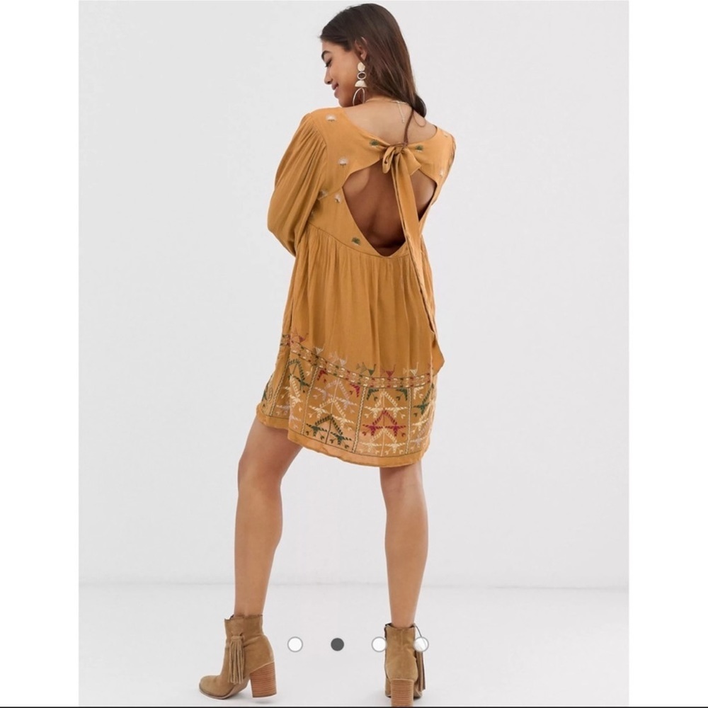 Free People Rhiannon embroidered Long Sleeve Open Back mini dress - Picture 3 of 10
